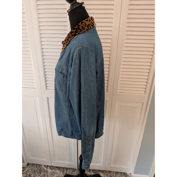 Gloria Vanderbilt Jacket Womens L Denim Medium Wash Cheetah Print Collar Zipper - Picture 9 of 13